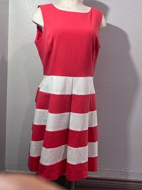 Nine West pink and White Striped Sleeveless Midi Dress Sz 12